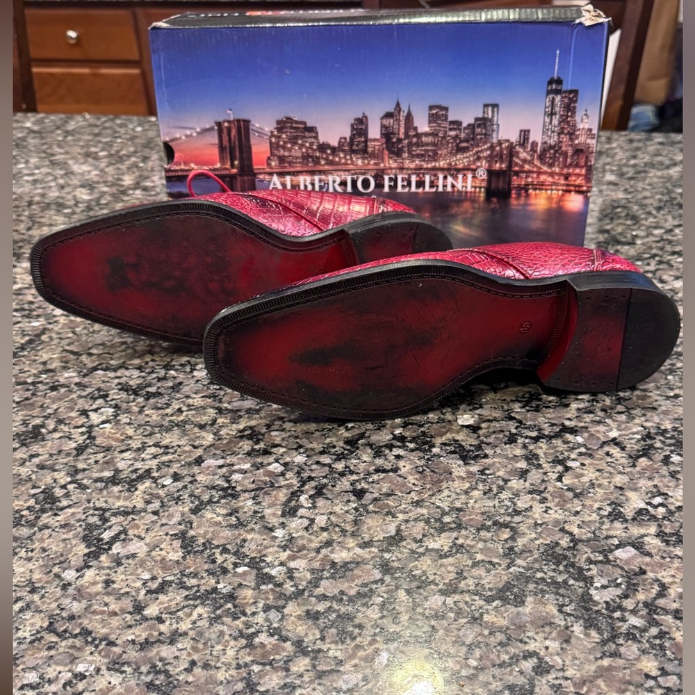 Alberto Fellini Faux Alligator Leather Oxford Mens 8.5 Red Dress Shoe Rockabilly - Picture 5 of 13